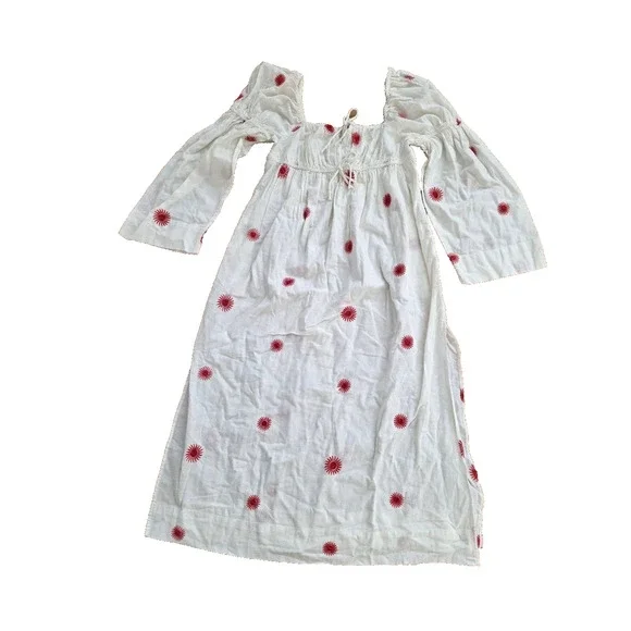 Free People Emory Embroidered Midi Dress White/Red S/P A001147 - Picture 3 of 11